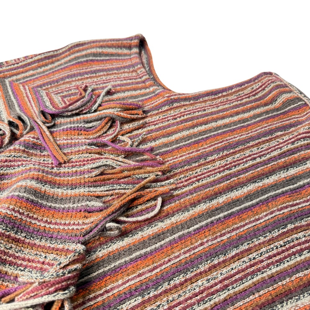Bohemian Fringe‎ Striped Knit Poncho Women OSFM Festival Hippie Earthy Oversized